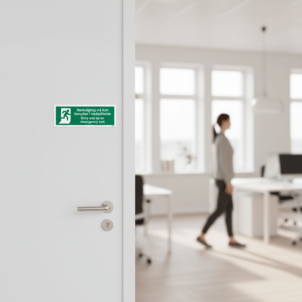 Nødudgangsskilt - Nødudgang må kun benyttes i nødstilfælde, Only use as an emergency exit - Billede 5