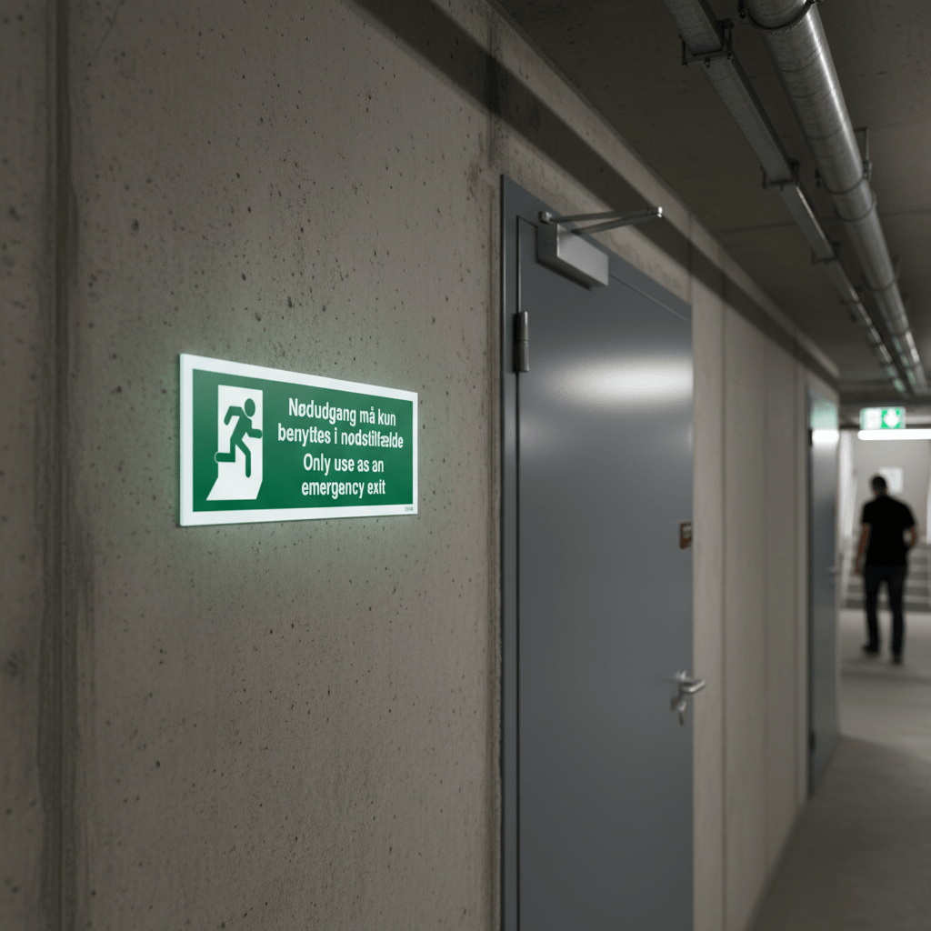 Nødudgangsskilt - Nødudgang må kun benyttes i nødstilfælde, Only use as an emergency exit - Billede 3