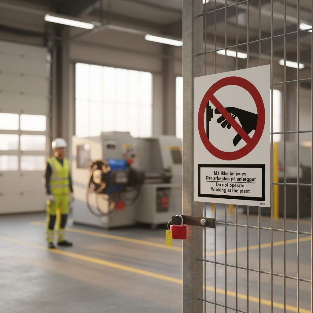 Må ikke betjenes – der arbejdes på anlægget Do not operate – working at the plant skilt - Billede 2
