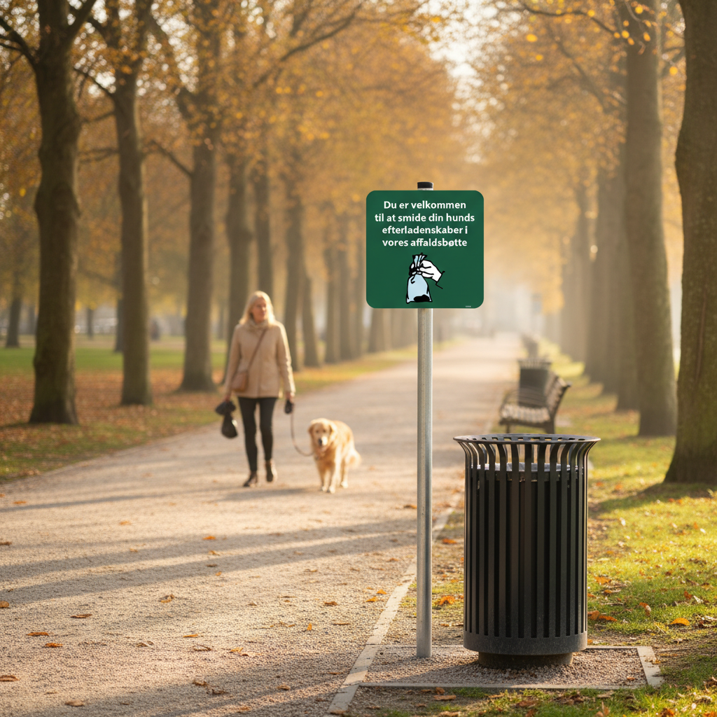 Du er velkommen til at smide din hunds efterladenskaber i vores affaldsbøtte skilt - Billede 4