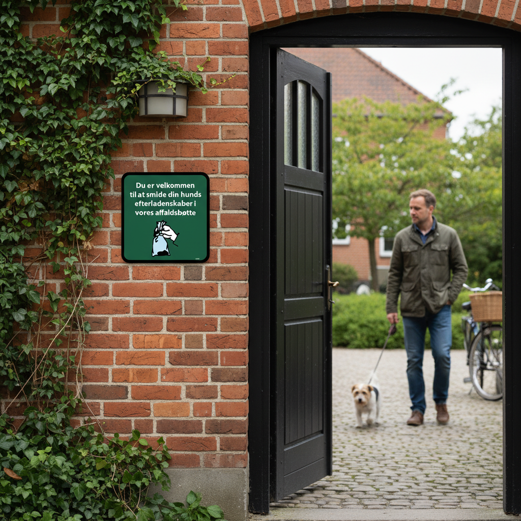 Du er velkommen til at smide din hunds efterladenskaber i vores affaldsbøtte skilt - Billede 2