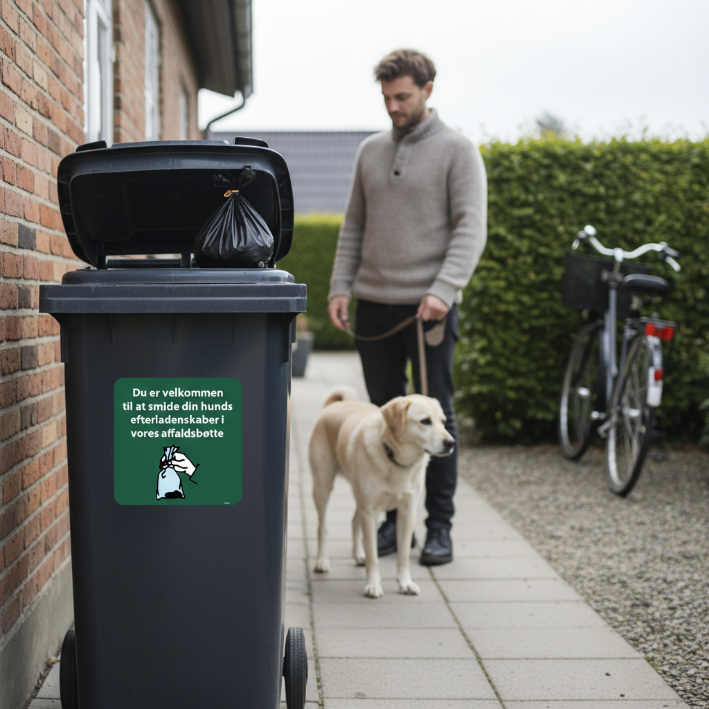 Du er velkommen til at smide din hunds efterladenskaber i vores affaldsbøtte skilt - Billede 5