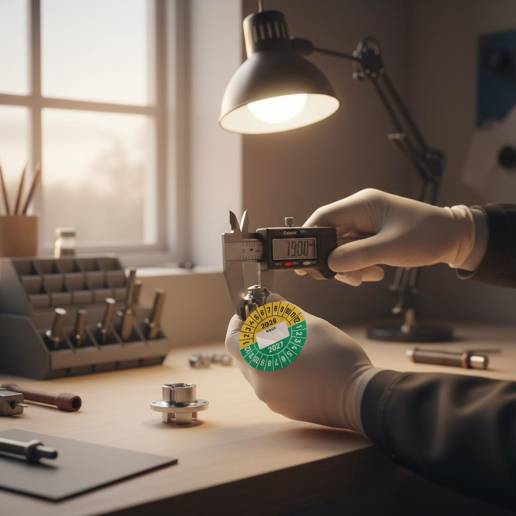 Kalibreringsmærker for 2026-2027 i gul og grøn med navn, Selvklæbende, Ø30mm - Billede 2