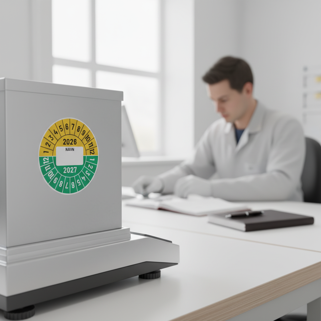 Kalibreringsmærker for 2026-2027 i gul og grøn med navn, Selvklæbende, Ø30mm - Billede 3