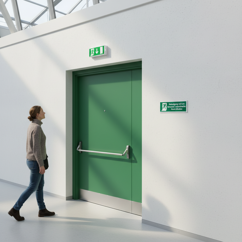 Nødudgang må kun benyttes i nødstilfælde Alarm tilkoblet skilt - Billede 3