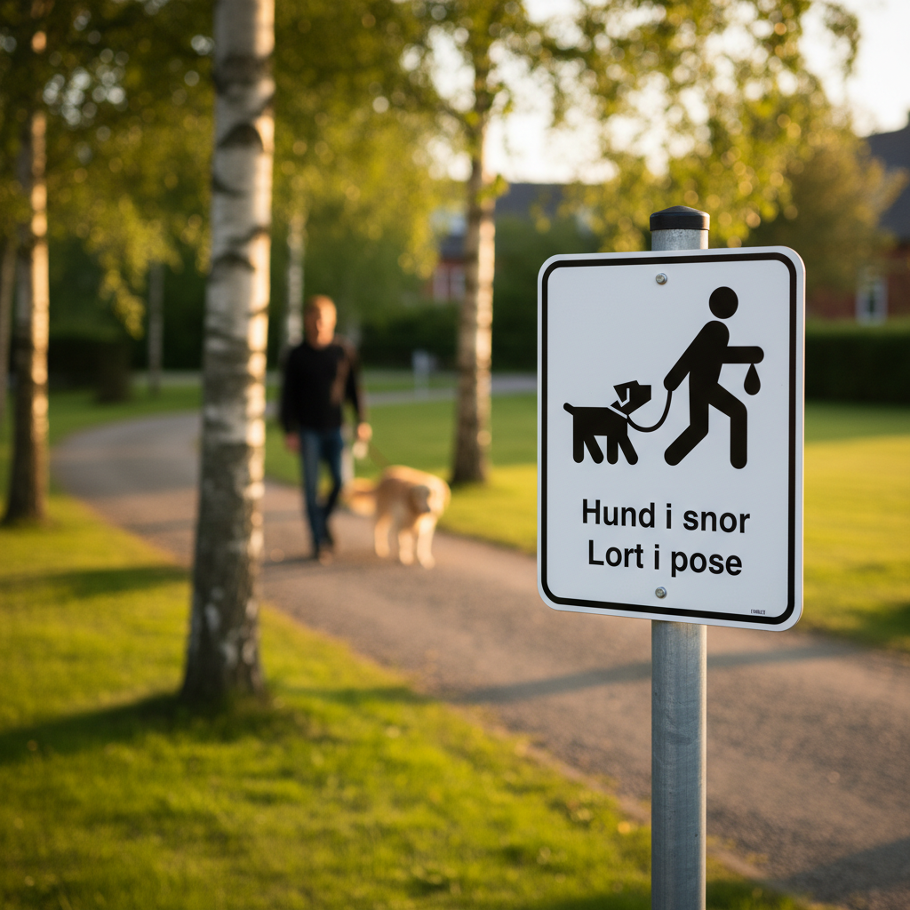 Hund i snor lort i pose hvidt skilt - Billede 2