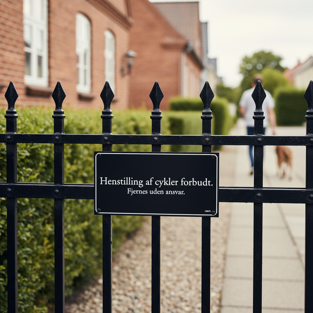 Henstilling af cykler forbudt fjernes uden ansvar sort skilt med hvid tekst - Billede 4