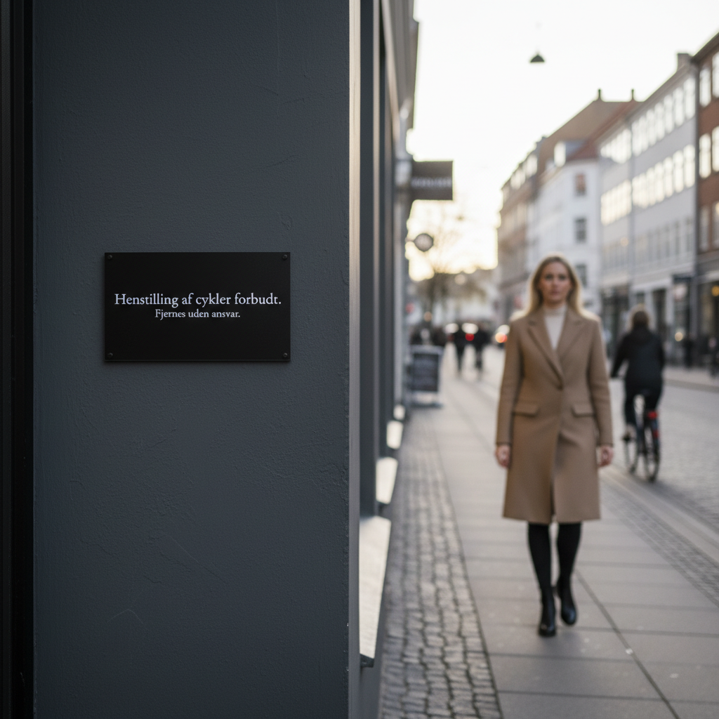Henstilling af cykler forbudt fjernes uden ansvar sort skilt med hvid tekst - Billede 3
