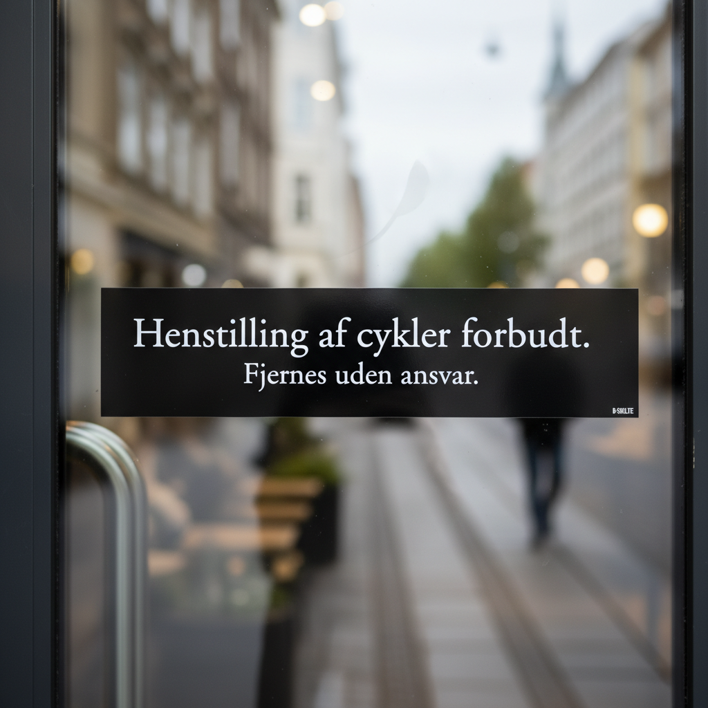 Henstilling af cykler forbudt fjernes uden ansvar sort skilt med hvid tekst - Billede 2