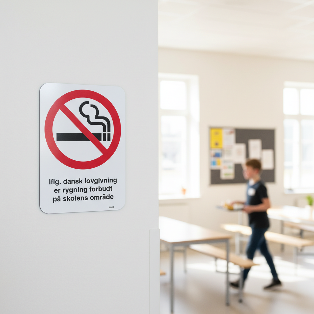 Iflg. dansk lovgivning er rygning forbudt på skolens område skilt - Billede 3