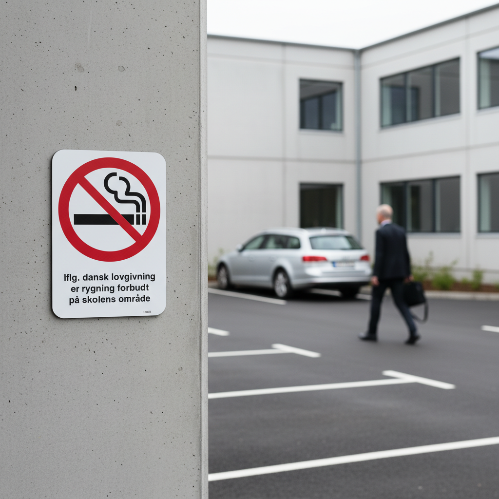 Iflg. dansk lovgivning er rygning forbudt på skolens område skilt - Billede 2