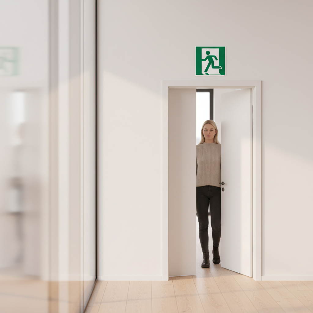 Nødudgang til venstre flugtvej skilt ISO E001 - Billede 4