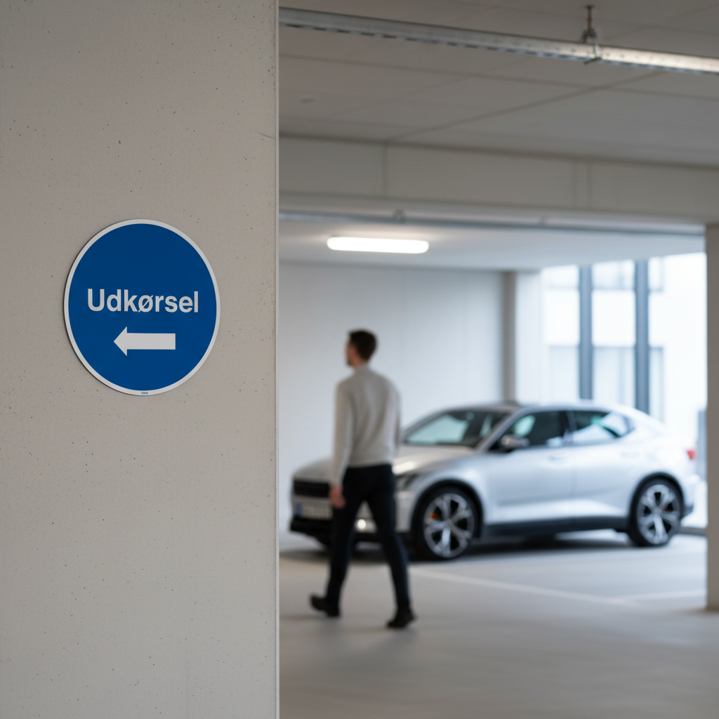 Blåt udkørsel skilt pil til venstre - Billede 3