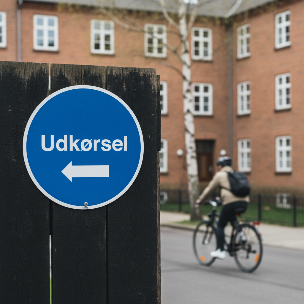 Blåt udkørsel skilt pil til venstre - Billede 2