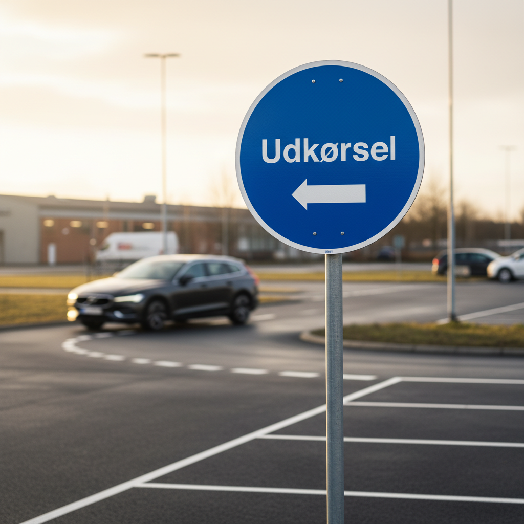 Blåt udkørsel skilt pil til venstre - Billede 4