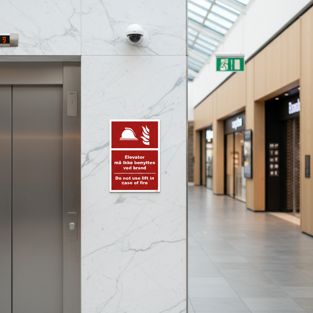 Elevator må ikke benyttes ved brand skilt - Do not use the lift in case of fire skilt - Billede 4