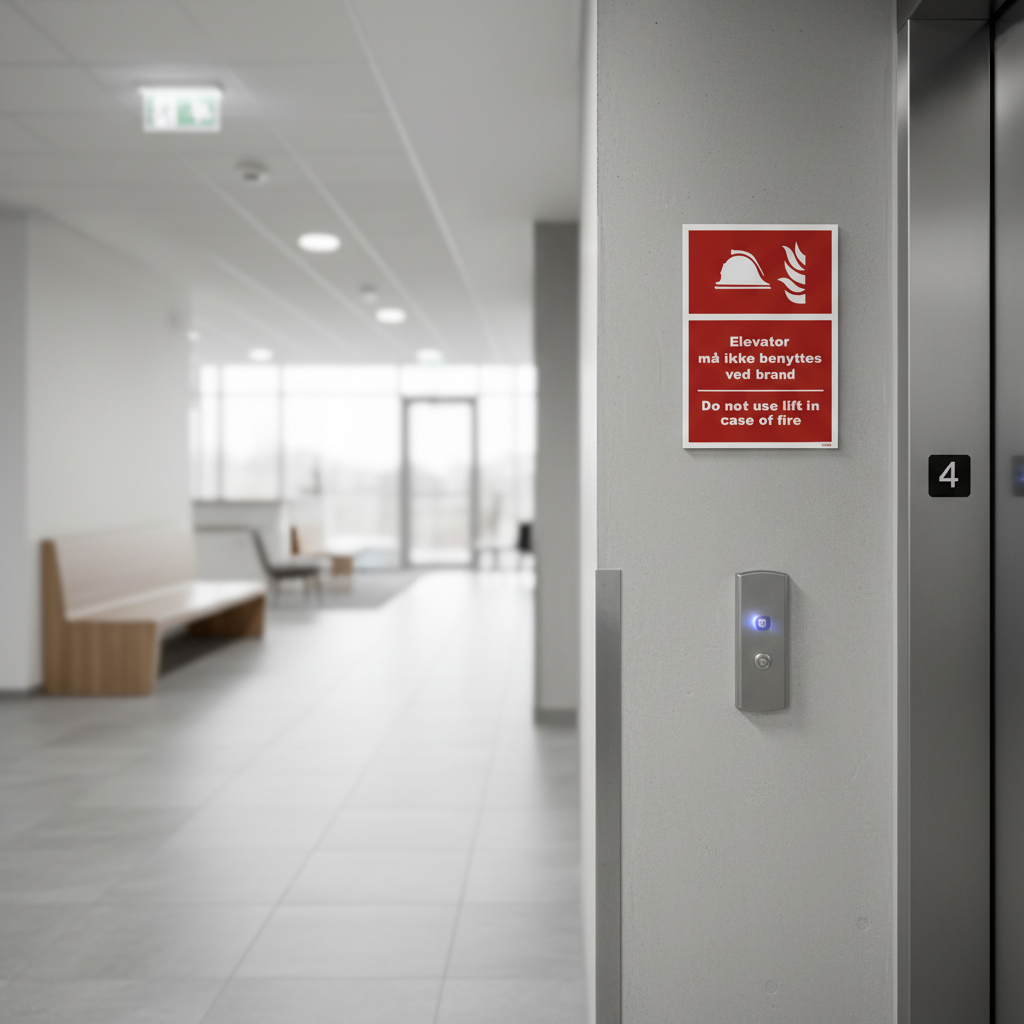 Elevator må ikke benyttes ved brand skilt - Do not use the lift in case of fire skilt - Billede 3