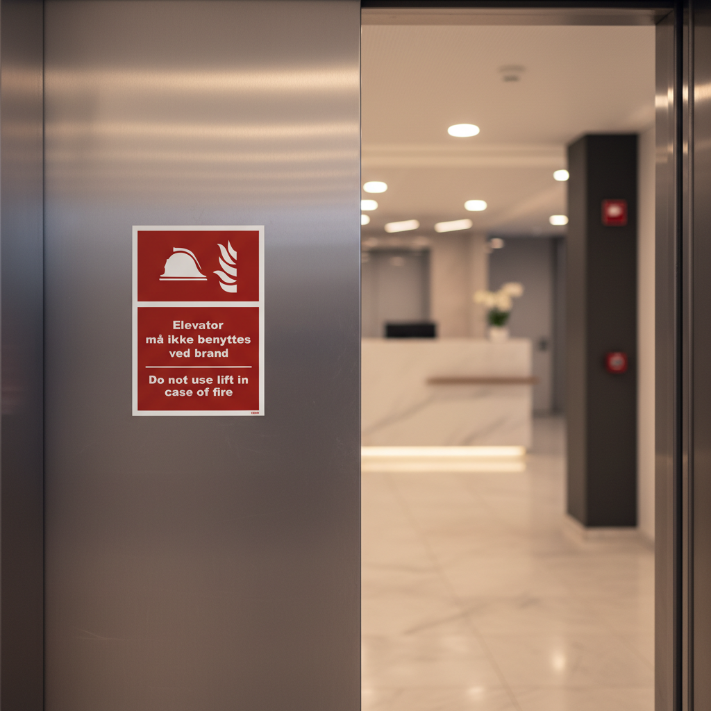 Elevator må ikke benyttes ved brand skilt - Do not use the lift in case of fire skilt - Billede 2