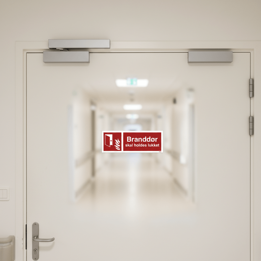 Branddør skal holdes lukket skilt - Billede 3