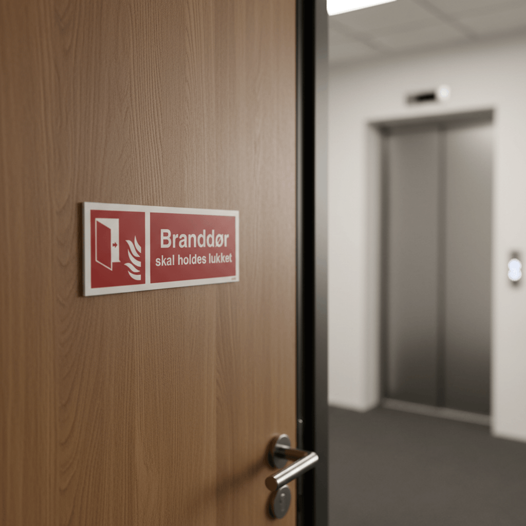 Branddør skal holdes lukket skilt - Billede 2