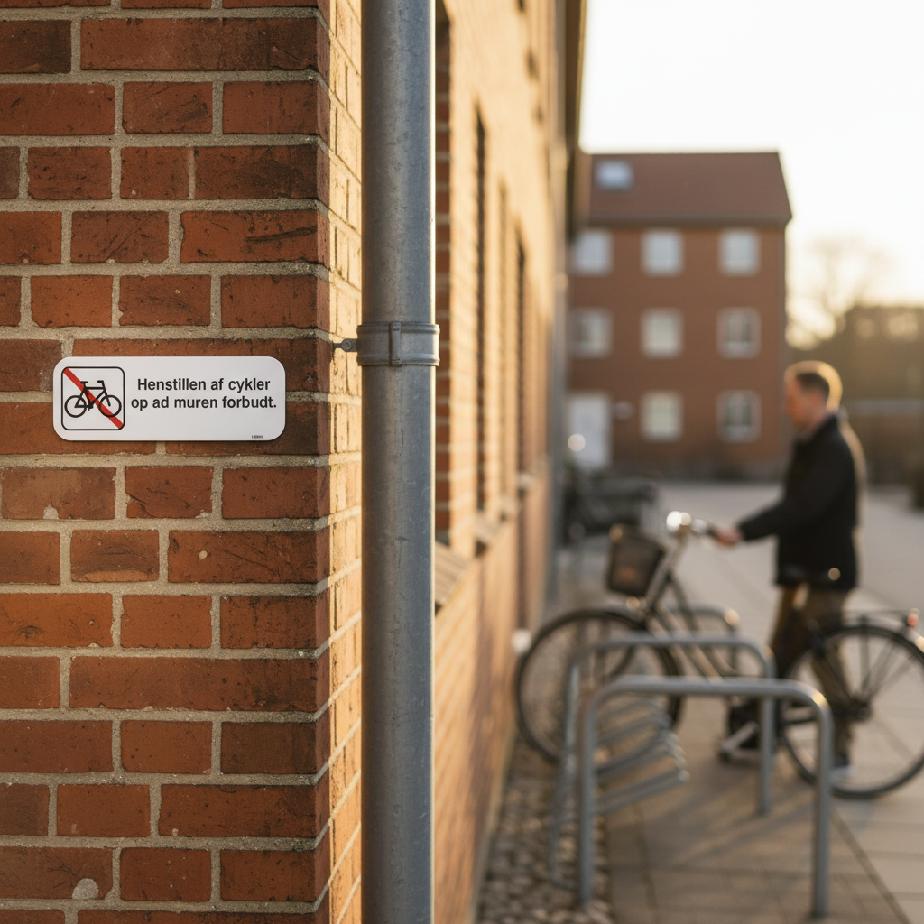 Henstillen af cykler op af muren forbudt skilt - Billede 2