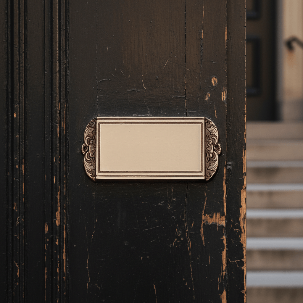 Dørskilt Messing m. udskæringer i begge sider - Bred - Billede 4