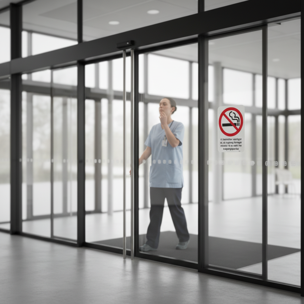 Vi henstiller til at rygning foregår mindst 10 m væk fra indgangspartiet skilt - Billede 3