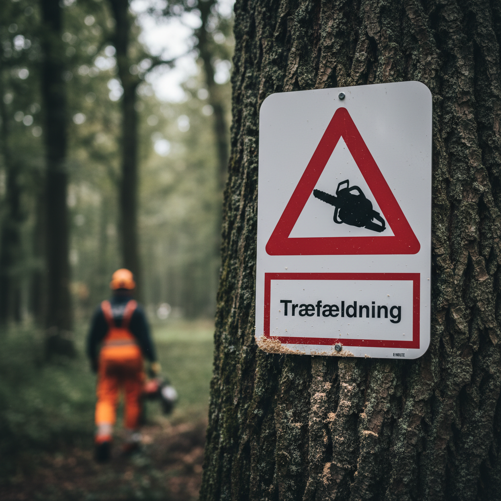 Advarsel træfældning motorsav skilt - Billede 2