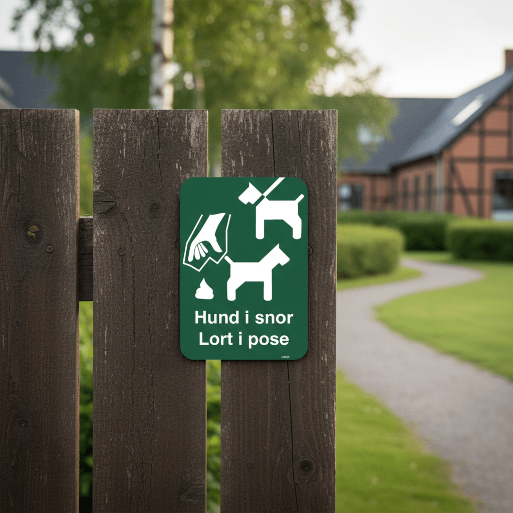 Hund i snor og lort i pose skilt - Billede 2