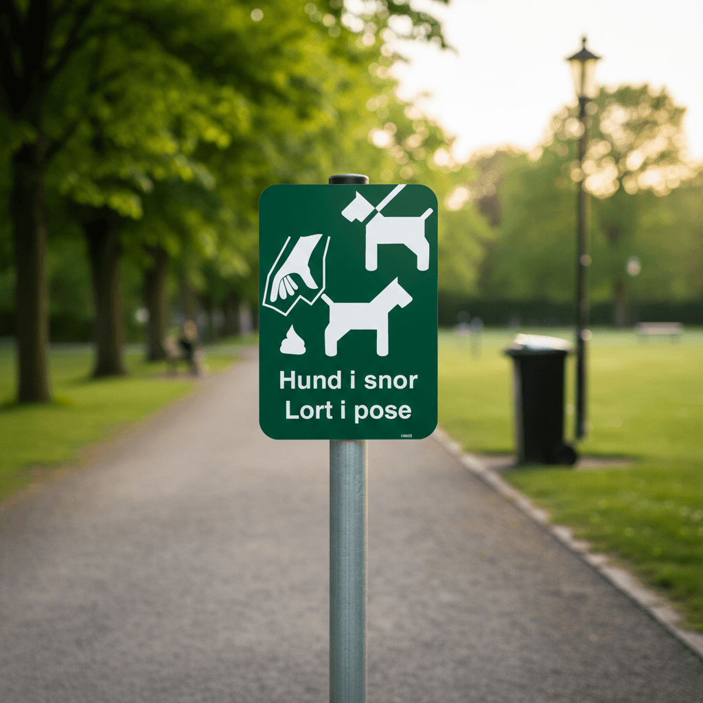 Hund i snor og lort i pose skilt - Billede 4