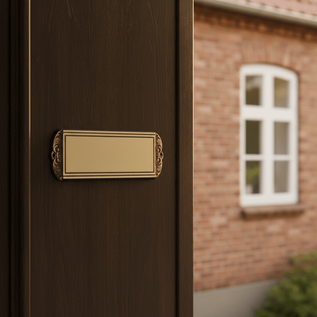 Dørskilt Messing m. udskæringer i begge sider - Smal - Billede 9