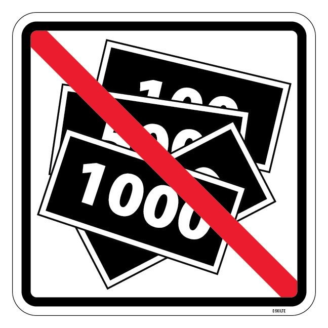 Ingen sedler- piktogram skilt