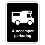 Autocamper parkering sort skilt