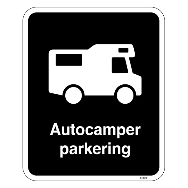 Autocamper parkering sort skilt
