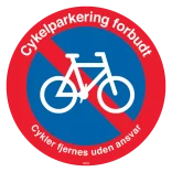 Cykelparkering forbudt cykler fjernes uden ansvar skilt
