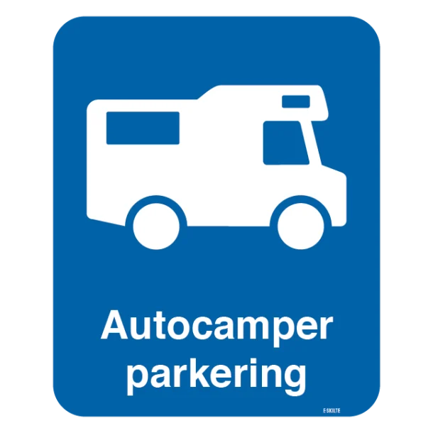 Autocamper parkering blåt skilt