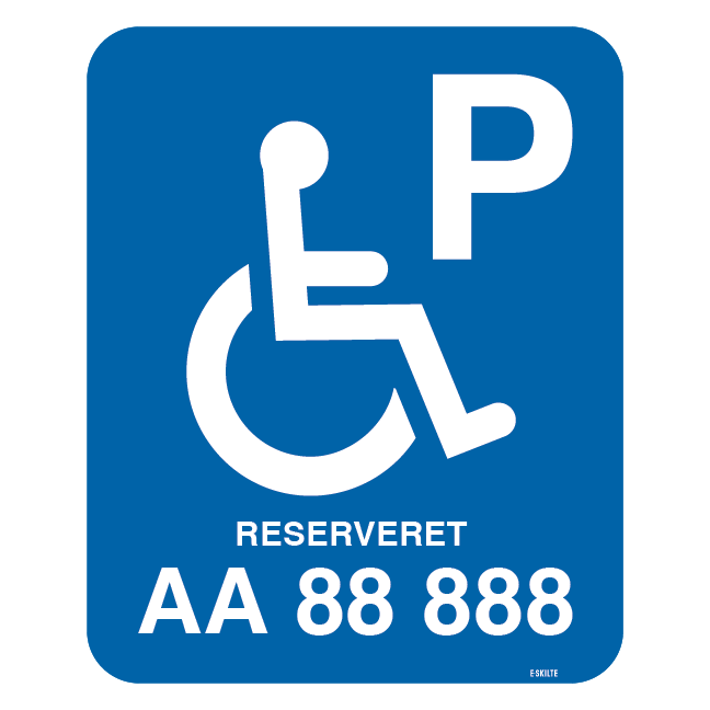 Handicapparkeringsplads reserveret til nr. plade
