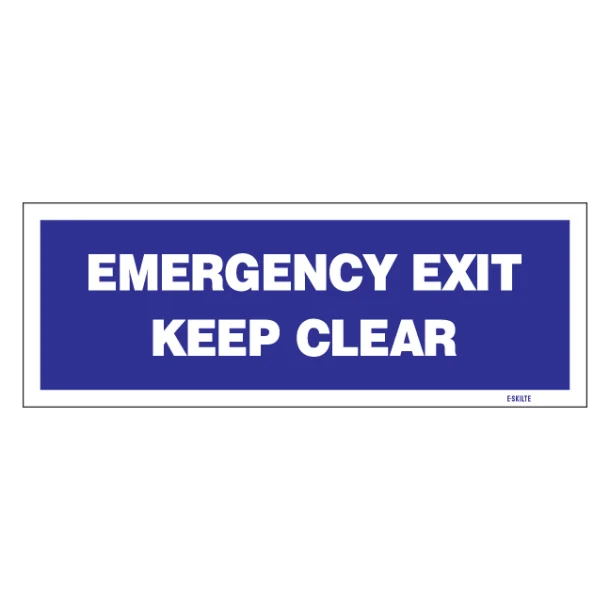 Emergency Exit Keep Clear. Påbudsskilt