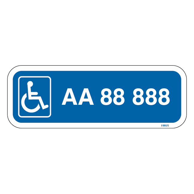 Parkeringsskilt - Handicapskilt med nummerplade / registeringsnummer