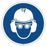 Hjelm, høre og øjenværn påbudt påbudsskilt