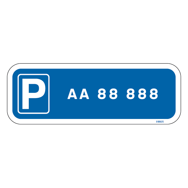 Parkeringsskilt med nummerplade / registeringsnummer