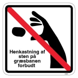 Henkastning af sten på græsbanen forbudt piktogram skilt