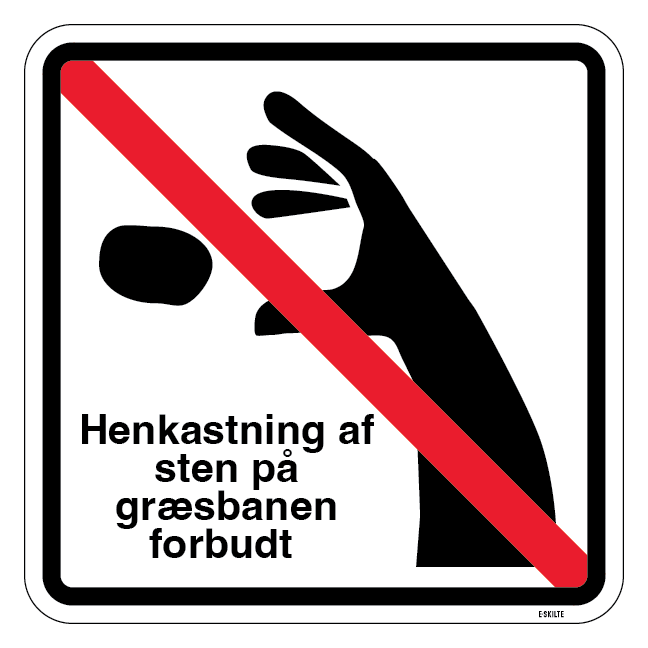 Henkastning af sten på græsbanen forbudt piktogram skilt