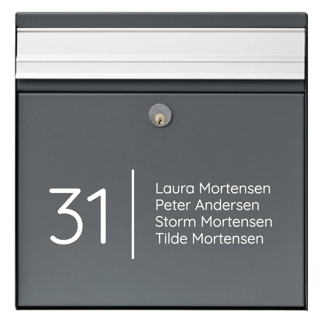 Postkasse tekst - Hus nr. og navne