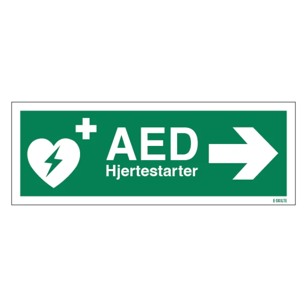 AED hjertestarter til højre Redningsskilt
