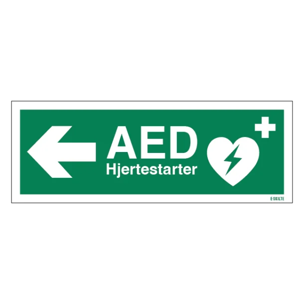 AED hjertestarter til Venstre Redningsskilt