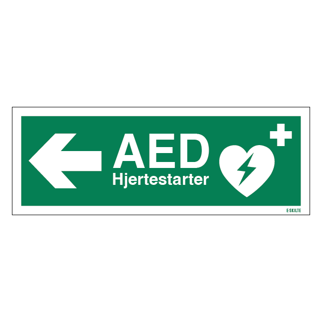 AED hjertestarter til Venstre Redningsskilt