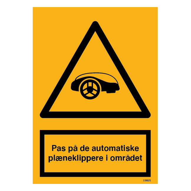 Pas på de automatiske plæneklippere i området advarselsskilt