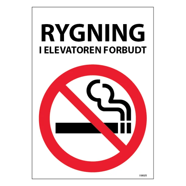 Rygning i elevatoren forbudt skilt