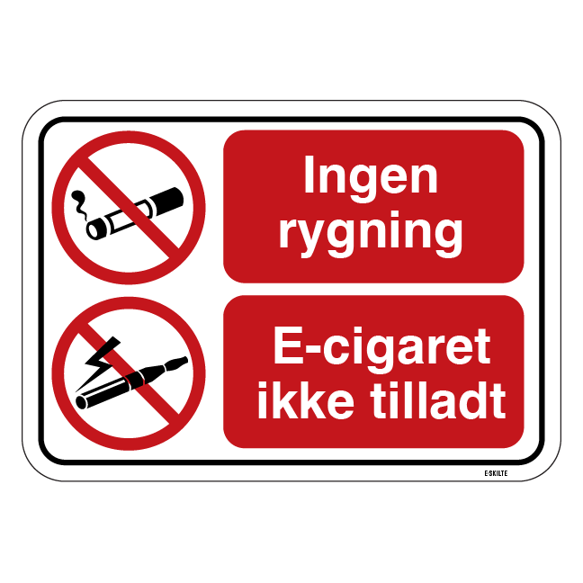 Ingen Rygning El cigaret ikke tilladt. Rygeforbudsskilt